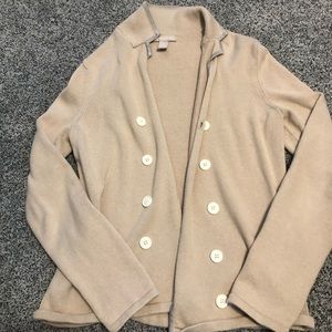 Warm Tan/Cream Button Down Cardigan White Buttons